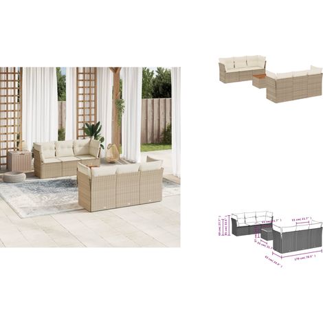 7-tlg. Garten-Sofagarnitur mit Kissen Beige Poly Rattan - Gartenmöbel - Outdoor Möbel - Lounge Set - Rattan Gartenmöbel - Polyethylen Gartenmöbel (1/3)