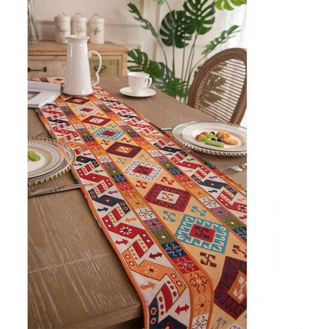 Mantel jacquard con fondo floral y flecos rojos para fiestas, días festivos, banquetes al aire libre y decoración de bodas (33160 cm). (1/5)