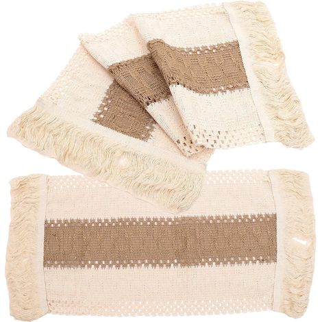 Set de Table 2 Pièces Style Bohème en Lin-Coton Franges, Tapis Isolant Rectangulaire Chic pour Restaurant et Maison, Coussin Isolant pour Casseroles (1/5)