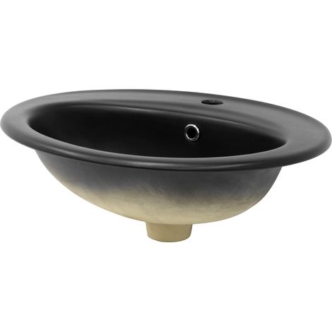 Luxebath – Lavabo en céramique noir mat 57x48,5x19,5 cm – Vasque ovale encastrée moderne – Surface facile d'entretien – Trop-plein inclus