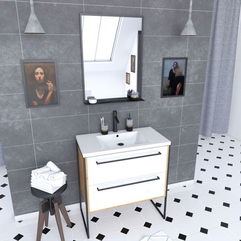 Conjunto de baño blanco 80cm + lavabo blanca 80x50 + cajones + espejo