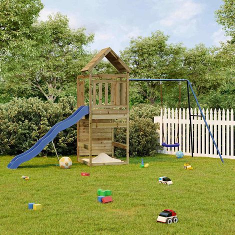 Aire de Jeux d'extérieur Maisonnette de jeu Maison enfant exterieur bois de pin imprégné 33281 (1/5)