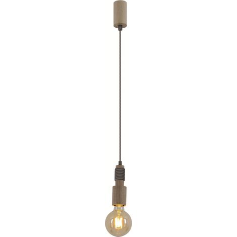 Suspension Luminaire en Bois Naturel avec Câble Textile, Douille E27 pour Salon et Bureau - PANGIVO (1/5)