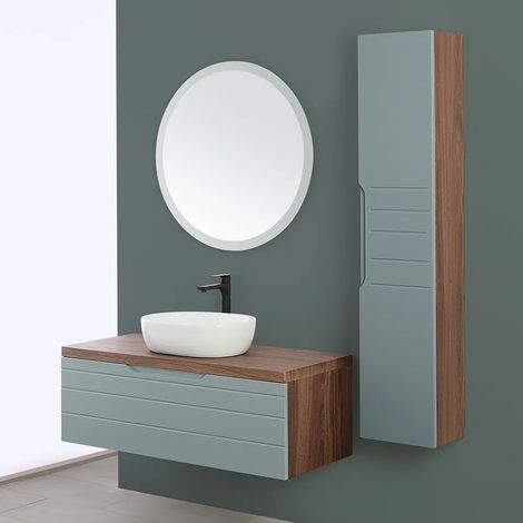 Mobile da bagno sospeso 110 cm verde salvia con lavabo in ceramica Amalfi (1/5)