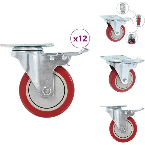 Roulettes pivotantes 12 pcs 100 mm - Roulettes Pivotantes - Roulettes De Meuble - Roulettes Avec Frein - Roues Industrielles - Chariots Mobiles (1/5)