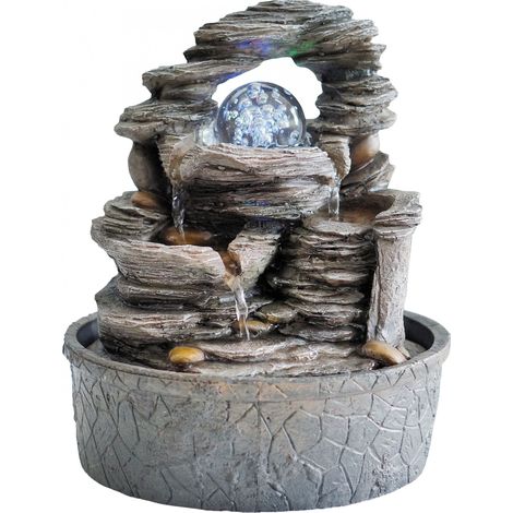 Granimex Hiroto Raumbrunnen inkl. Glaskugel Pumpe und LED-Beleuchtung Wasserspiel H25 x D21cm