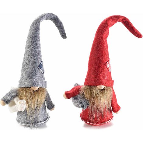 Gnomes Père Noël en feutrine avec sac de cadeaux, à poser, lot de 10, 7x4,5x H. 20,5 cm (bonnet déplié)