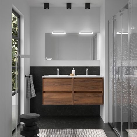 Ensemble de meubles de salle de bains NOJA 1200 4 tiroirs NOYER MAYA + lavabo + miroir (1/2)