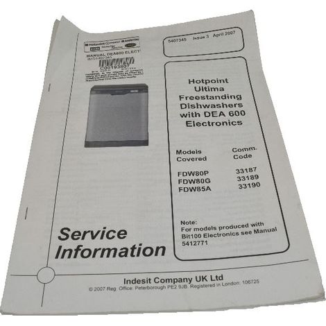 Service Manual Fdw80 / Fdw85 for Hotpoint Dishwasher (1/4)