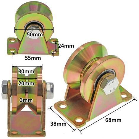NALOOKAMIC 2 Pcs Roue gorge V, roues pour portail coulissant 50mm, roues en acier avec rainure en V, pour portail coulissant,capacité de charge 270kg par roulette