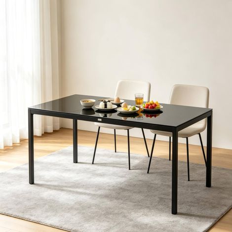 Tavolo da giardino rettangolare 180 x 80 x 72 cm in alluminio e vetro temperato nero DESVIAE (1/5)
