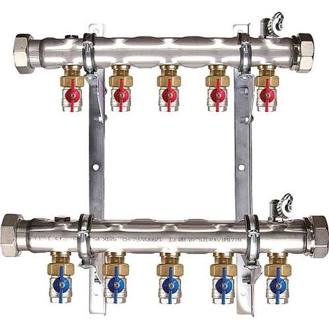Collecteur chauffage inox pour pompe à chaleur géothermique, 8 circuits, avec débitmètre, femelle 2'' (50/60)