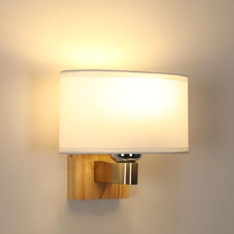 Applique Murale Intérieure Bois, E27 Lampe Murale en Ovale Abat-jour en Tissu, Rétro Minimaliste Luminaire pour Chambre Couloir Escalier(Ampoule Non Incluse) (1/5)