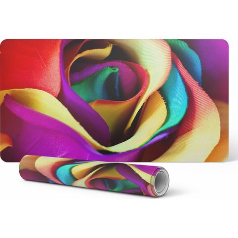 Alfombrilla de escritorio antideslizante y duradera con dise帽o de flores coloridas arco铆ris, 90x45 cm.