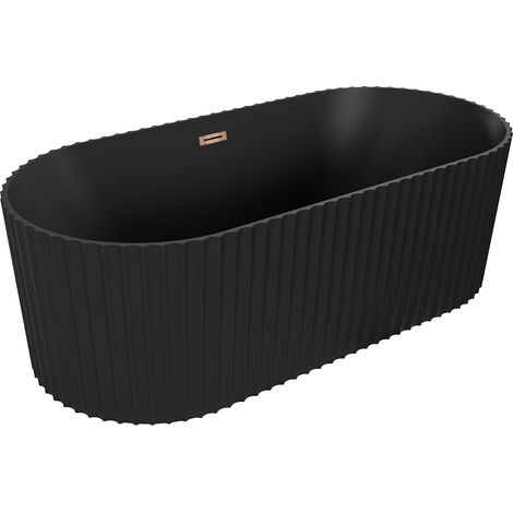 Mexen Paola bañera independiente acanalada 170 x 80 cm, negro mate, rebosadero oro rosa - 52721708071-60 (1/3)