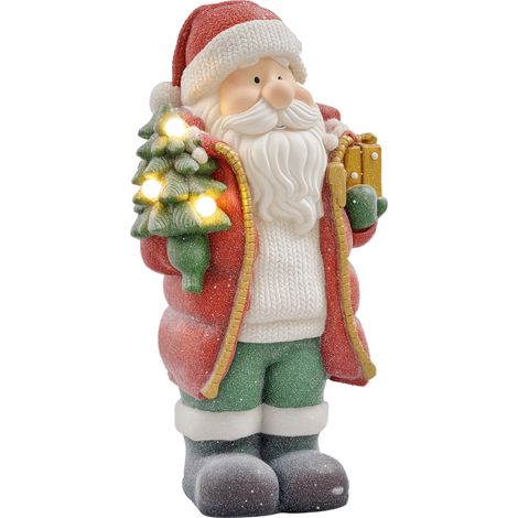 Weihnachtsmannfigur mit Baum und Geschenk. 3 warmweiße LEDs. batteriebetrieben. 50 cm (1/4)
