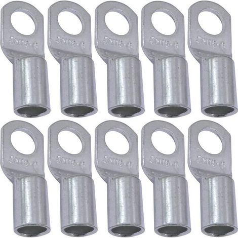 Lot de 10 cosses électriques à œillet tubulaire – Ø6mm – Non isolées pour conducteurs 16mm² – Alliage de cuivre – Serrage sécurisé (1/3)