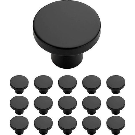 Boutons de meubles, boutons de meubles de cuisine noirs mats, poignées de tiroir rondes de 3 cm, pour commodes et placards (lot de 15) (1/5)