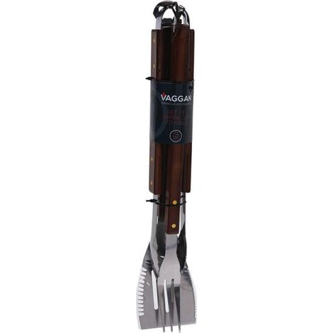 Juego 3 accesorios barbacoa mango madera - talla