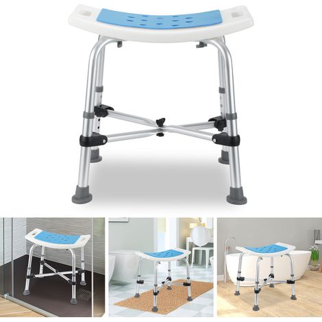 Jiubiaz Taburete de Ducha Reforzado con Soporte en Cruz y Cojín, Asiento Resistente Ajustable, Capacidad 180kg (1/5)
