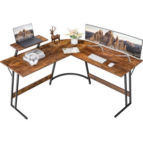 Devoko Table d'ordinateur en L Grand bureau à domicile Bureau d'angle Noir