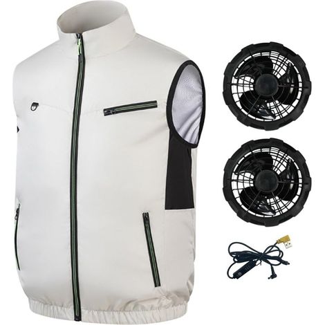 Chaleco refrigerante con ventilador, chaleco con ventilador incorporado, chaleco refrigerante eléctrico, ropa que regula la temperatura para senderismo, trabajo y pesca (L) (1/5)