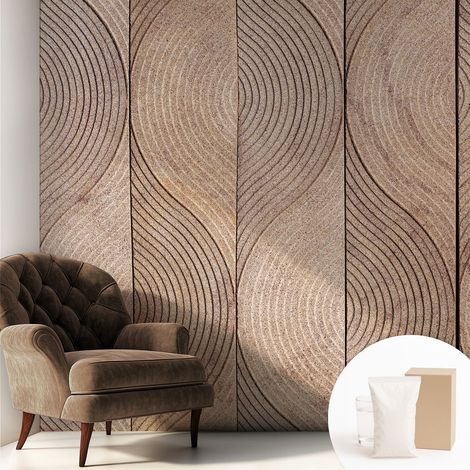 Papier peint intissé décoratif avec motifs pour salon et chambre a motif - Colle incluse gratuite Vagues de bois 250x250 cm (1/5)