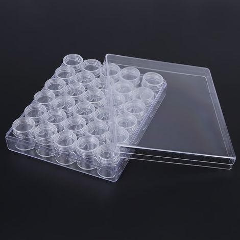 30 petits pots ronds transparents en plastique pour ranger les perles de bijoux, avec une boîte rectangulaire intégrée. (1/5)