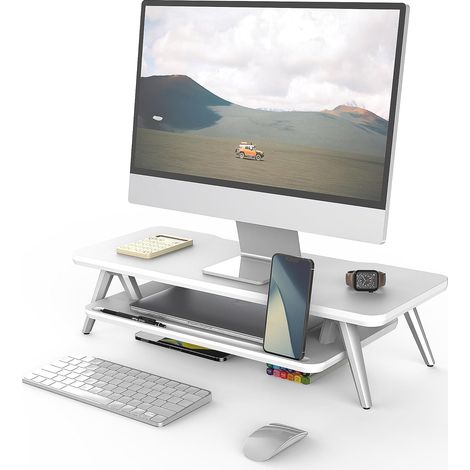 Fenge Monitorständer mit Telefon/Pad Halter, 2 Etagen Multifunktionaler Computer Laptop Bildschirm Riser 60x23,5x14,4cm Weiß (1/5)