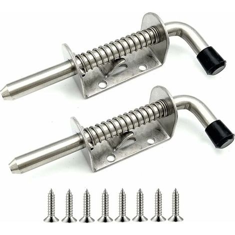 Lot de 2 verrous à ressort en acier inoxydable pour porte de garage, abri de jardin, cour, poulailler (128 mm) (1/4)