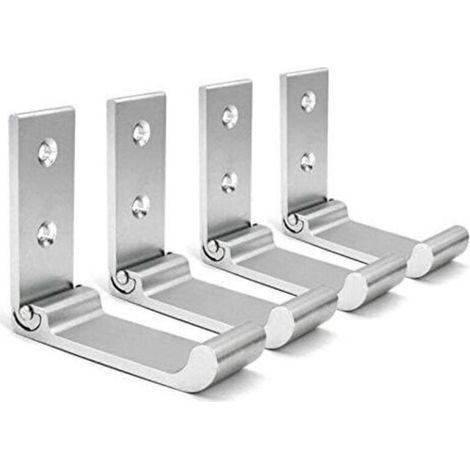 4 Stück - Silber - Faltbare Wandhaken, Faltbare Wandhalterung für das Büro, Faltbare Gaming-Headset-Halterung, Verstellbare Aluminium-Headset-Halterung für alle Headset-Größen