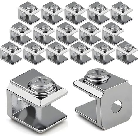 18 Pièces Support Etagere Verre Réglable Pince a Verre Pince Support en Alliage de Zinc Pinces pour Étagère pour Panneau de 3-8 mm Plaques Acryliques Tablettes Miroirs Cloisons de Bureau