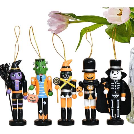 Décoration casse-noisette en bois pour Halloween, lot de 5, ornement de fête en bois (1/5)