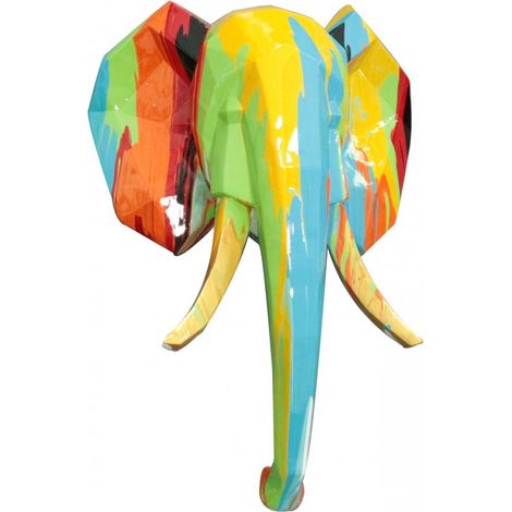 Statue murale tête d'éléphant géométrique H42 cm - ELMER DRIPS (1/3)