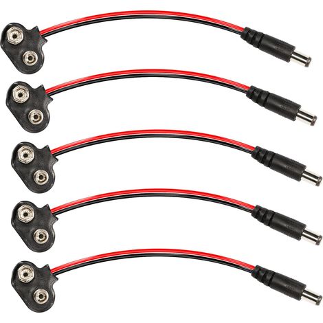 Lot de 5 connecteurs de batterie 9 V type T avec prise mâle CC pour pile alcaline 9 V (1/5)