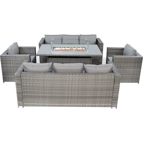 Rattan Garden Furniture 8 Seater Grey Wicker 3-Seater Sofas (1/5)