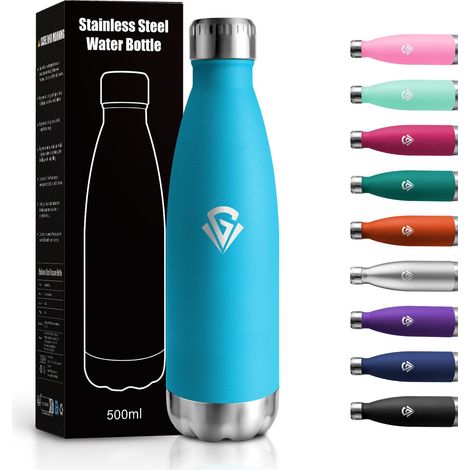 Gourde Inox 500ml, Gourde Isotherme sans BPA, Gourde Métal Réutilisable Étanche, Double Paroi, Bouteille Isotherme pour Sport, Enfant, École, Bureau, Gym, Yoga, Camping (1/5)