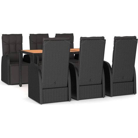 Maison Exclusive - Set Pranzo Giardino 7pz Nero Polyrattan e Legno Massello Acacia (1/5)