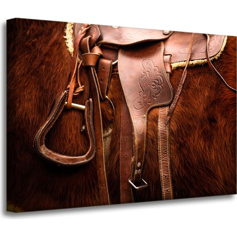 Lienzo impreso con animales, silla de montar a caballo, 70x50 cm.