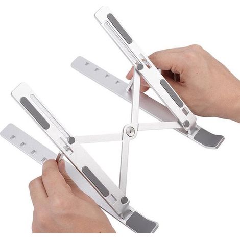 Support pour ordinateur portable - Réglable et pliable - Aluminium - Support pour ordinateur portable et tablette avec pochette de rangement - Support ergonomique - Argent (1/5)
