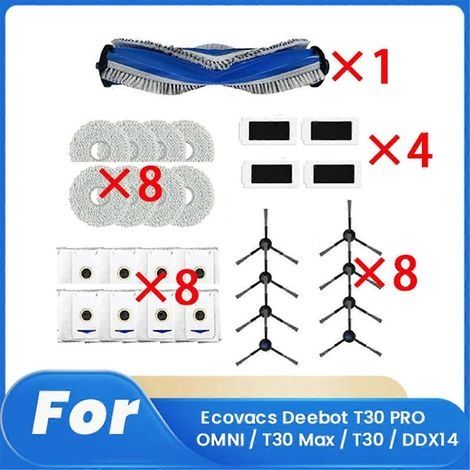 29 pièces pour aspirateurs Ecovacs Deebot T30 PRO OMNI / T30 Max / T30 / DDX14 : accessoires, brosse principale et latérale. (1/5)