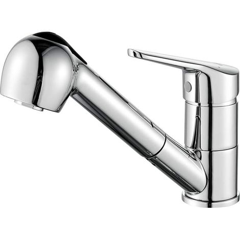 Kaelt - Mitigeur de Cuisine Extractible, Robinet de Cuisine avec Douchette, Mitigeur Evier Bec Bas, Robinet d'Évier de Cuisine Rotatif à 360°, Chromé, Argent (1/5)
