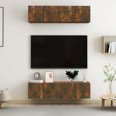 vidaXL Muebles TV pared 4 uds madera ingeniería roble humo 60x30x30cm (1/5)