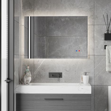 Specchio da bagno Kleankin con luce LED, funzione antiappannamento, interruttore touch e colore della luce regolabile, 90x60 cm, argento. (1/5)