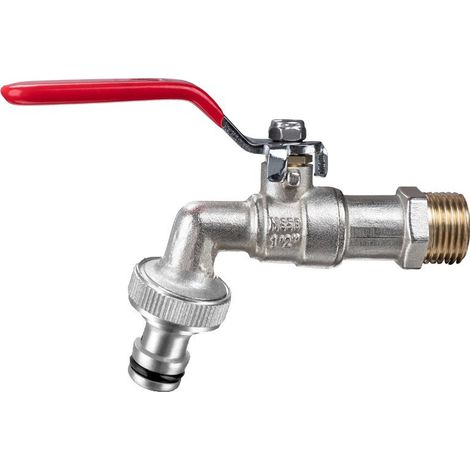 Robinet extérieur en laiton 1/2 pouce, résistant au gel et à la rouille, avec raccord de tuyau pour l'arrosage du jardin, couleur rouge. (1/5)