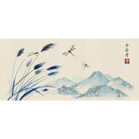 Papier peint intissé paysage japonais à la gouache 202 x 90 cm – Impression numérique haute qualité – Installation facile sans bulles ni rides – Ag Art