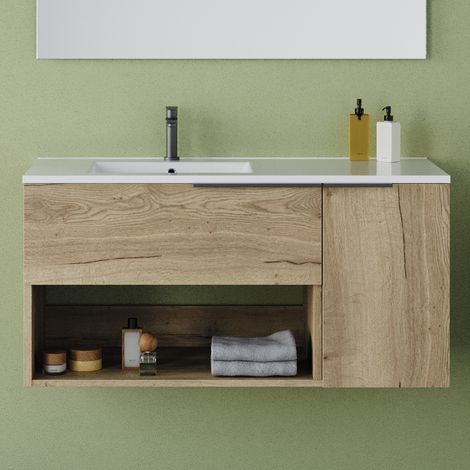 Meuble de salle de bain avec vasque déportée MORENA sans miroir - 100cm (1/5)