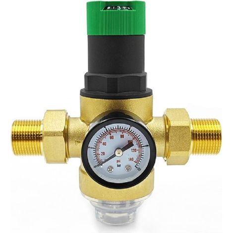 3/4 Pouce Reducteur de Pression Eau, Reducteur de Pression Avec Manometre Pression Eau Et Filtre à Mailles, RéDucteur de Pression D'Eau En pour Robinets D'Irrigation de Jardin de Chauffage au Gaz (1/5)