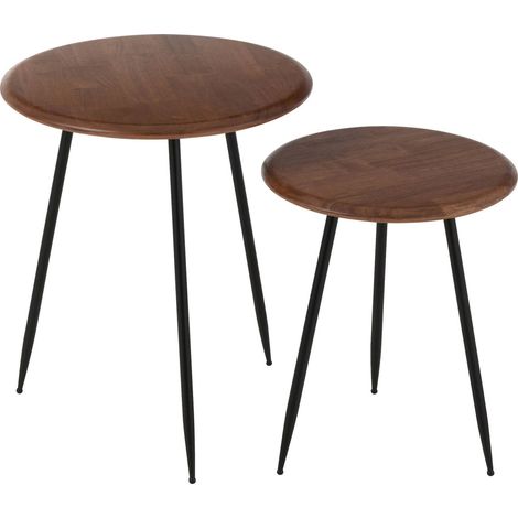 Table basse ronde caoutchouc naturel et pieds noirs design épuré - Bois foncé naturel et noir mat (1/4)