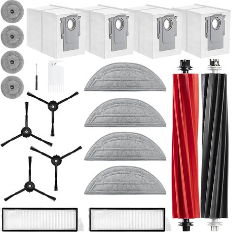 22 Pièces Accessoires Pour roborock S8 MaxV Ultra aspirateur, 2 Brosse Principale, 4 Balais Latéraux, 4 Chiffons, 4 Sacs À Poussière, 2 Filtres, 4 Brossettes Latérales, 1 Brosse De Nettoyage, 1 Tourne (1/4)